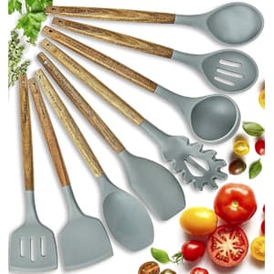 Home Hero Silicone Natural Acacia Wooden Silicone Kitchen Utensils Set