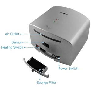 AIKE AK2630S Compact Automatic High Speed Hand Dryer Household & Commercial