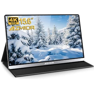 4K Portable Monitor - AZMIOR 15.6 Inch UHD 3840x2160 IPS 100% sRGB 60Hz, HDR Freesync Gaming Computer Display with Dual USB C Mini HDMI for Laptop, PC, MAC, Surface, Phone, PS3, PS4, Xbox, Switch